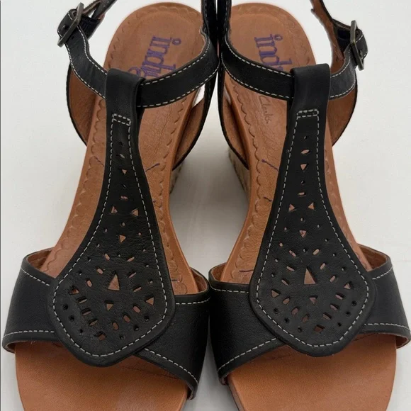 Indigo Clark’s Black Tan Wedge leather Sandals women 11M casual office vacation - Picture 4 of 13